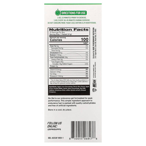 BPN, Go Gel, яблоко и корица, 10 пакетиков по 41 г (1,45 унции)