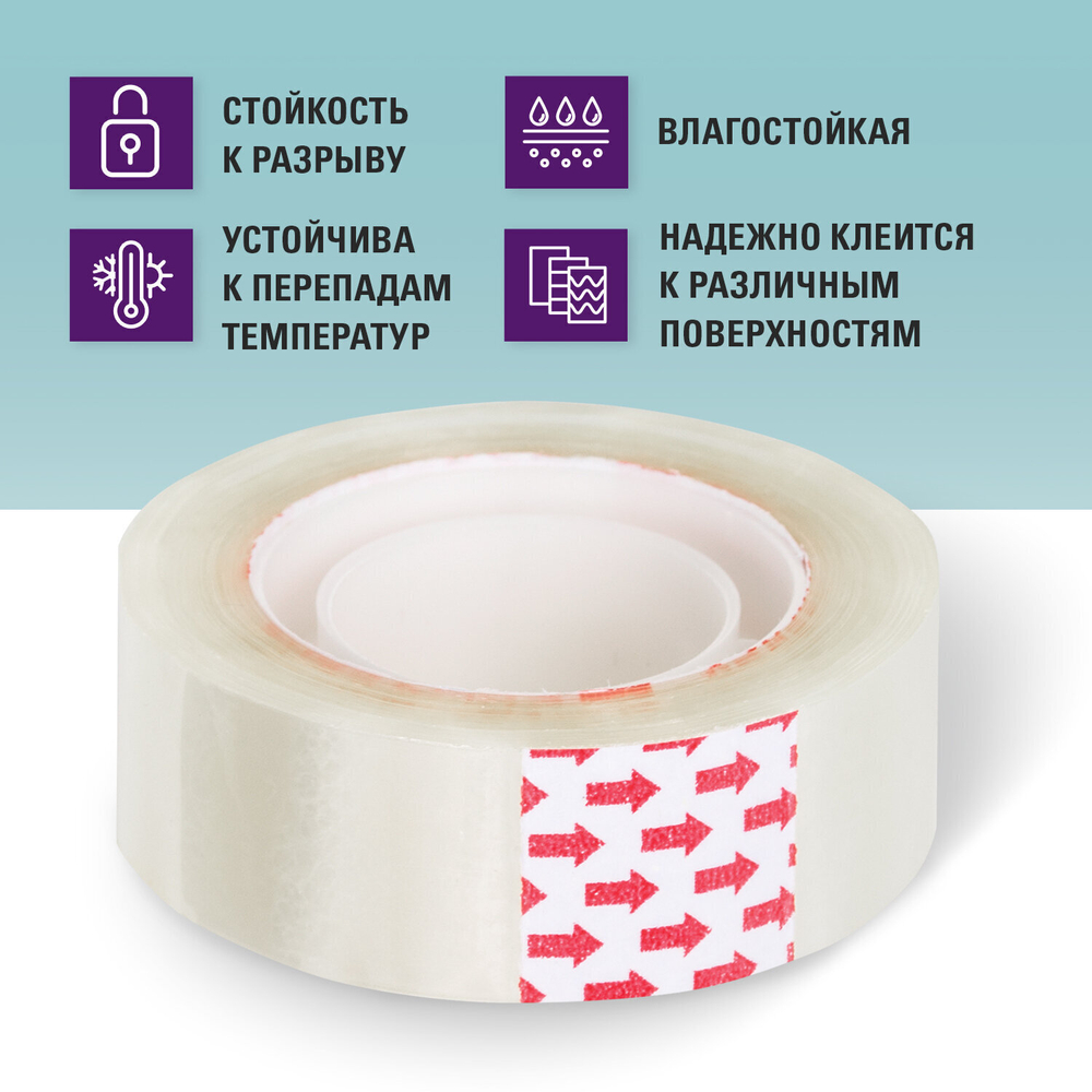 Клейкие ленты 19 мм х 33 м канцелярские BRAUBERG комплект 4 шт. прозрачные гарантированная длина (12 штук в упаковке)
