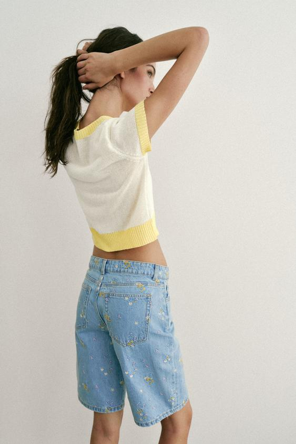 ZARA ТРИКОТАЖНЫЙ ТОП С КОРОТКИМ РУКАВОМ, РАЗНОЦВЕТНЫЙ
