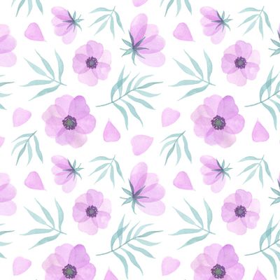 Розовые цветочки с листиками на белом фоне