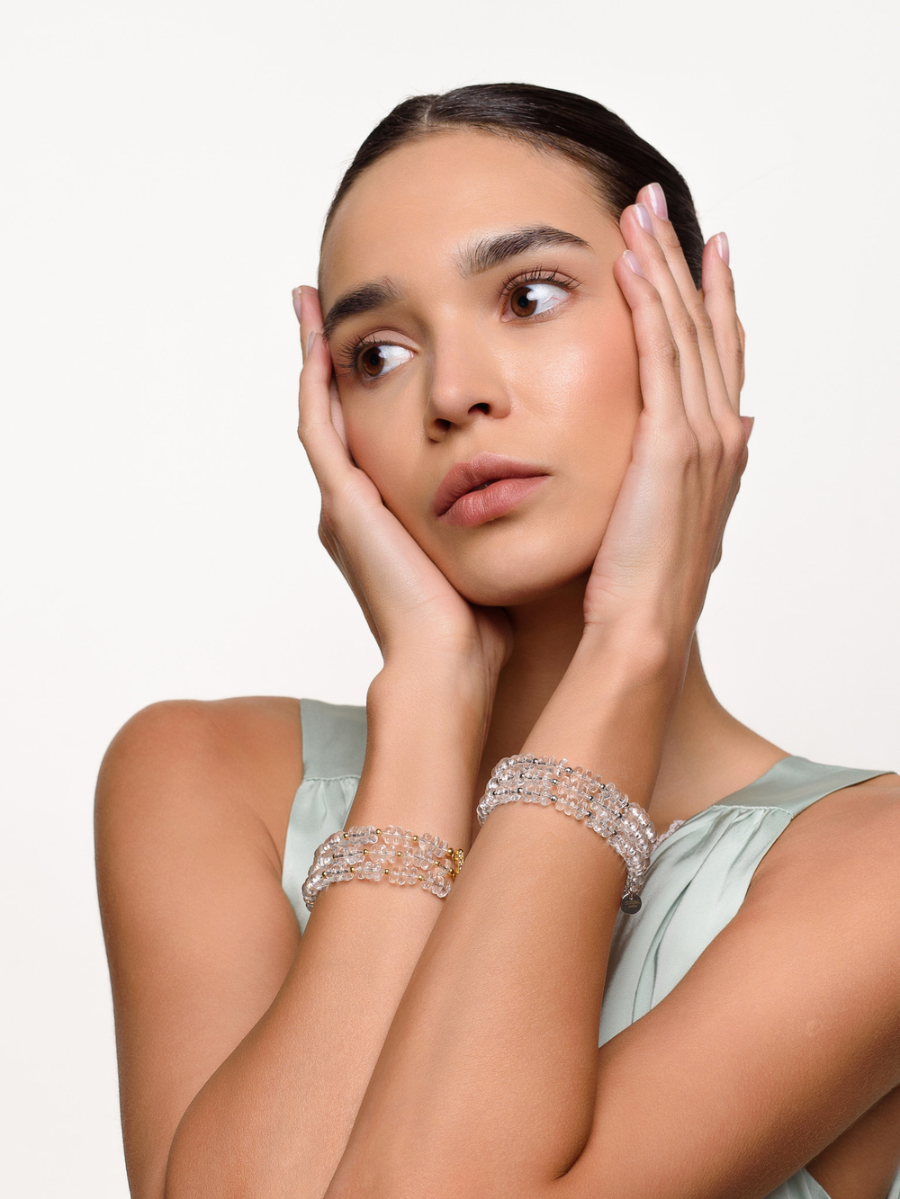 Браслет "White night" из горного хрусталя Gold