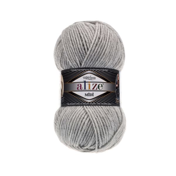 Пряжа Alize (Ализе) Superlana Midi / уп.5 мот. по 100 г, 170м, 208 светло-серый меланж A