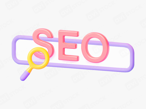 3D иллюстрация SEO с поисковой строкой и лупой