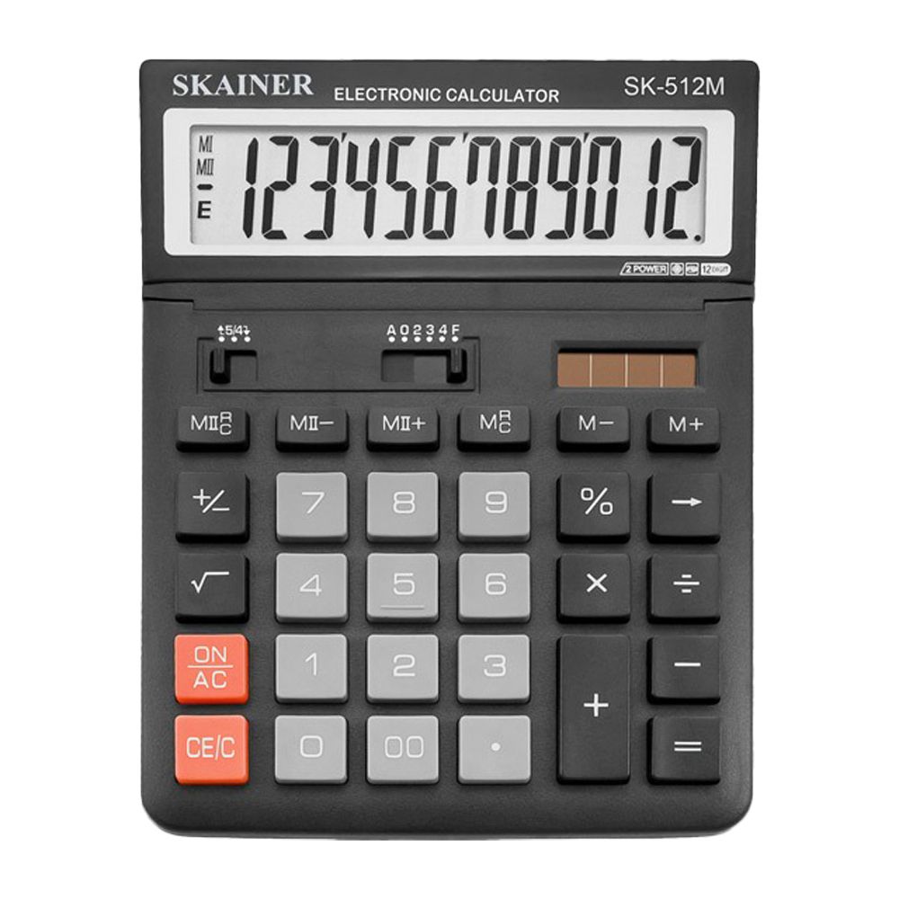 Калькулятор настольный SKAINER 12 Bit, LCD, 19.7*14.6*2.7 см, чёрный