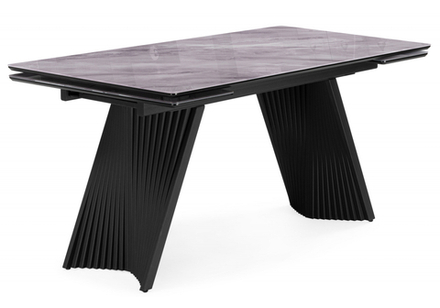 Стол стеклянный Woodville Вейв 140(200)х80 кристл серый мрамор, черный