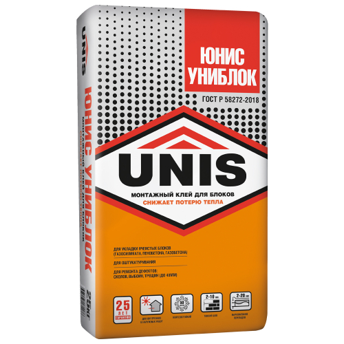 Клей UNIS УНИБЛОК цементный кладочно-монтажный  25 кг
