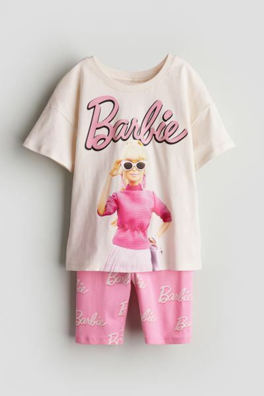 H&M Комплект из футболки и шорт с принтом, розовый