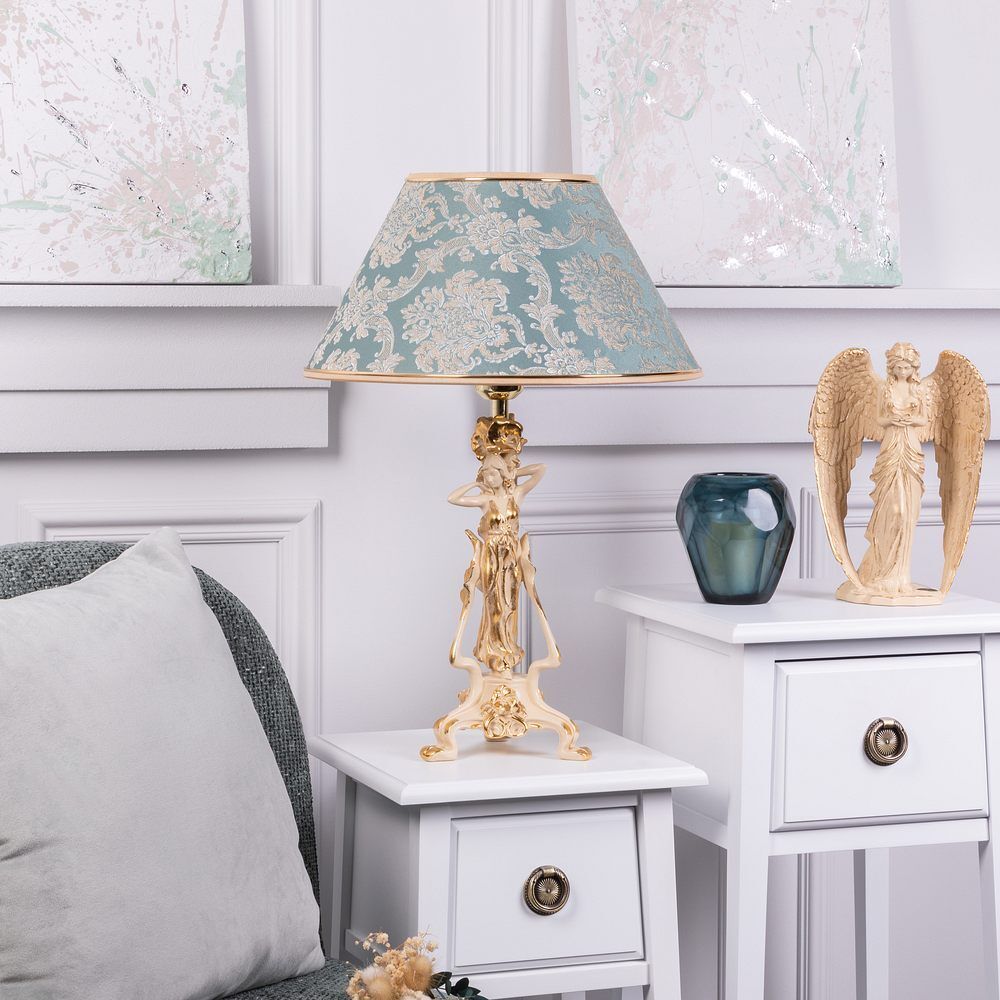 Настольная лампа Флора Айвори с абажуром №38 Vatican (Ватикан) Аквамарин