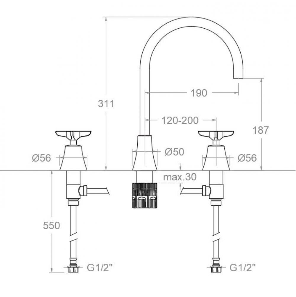 Смеситель для раковины на 3 отверстия ADAGIO 914902GR графит