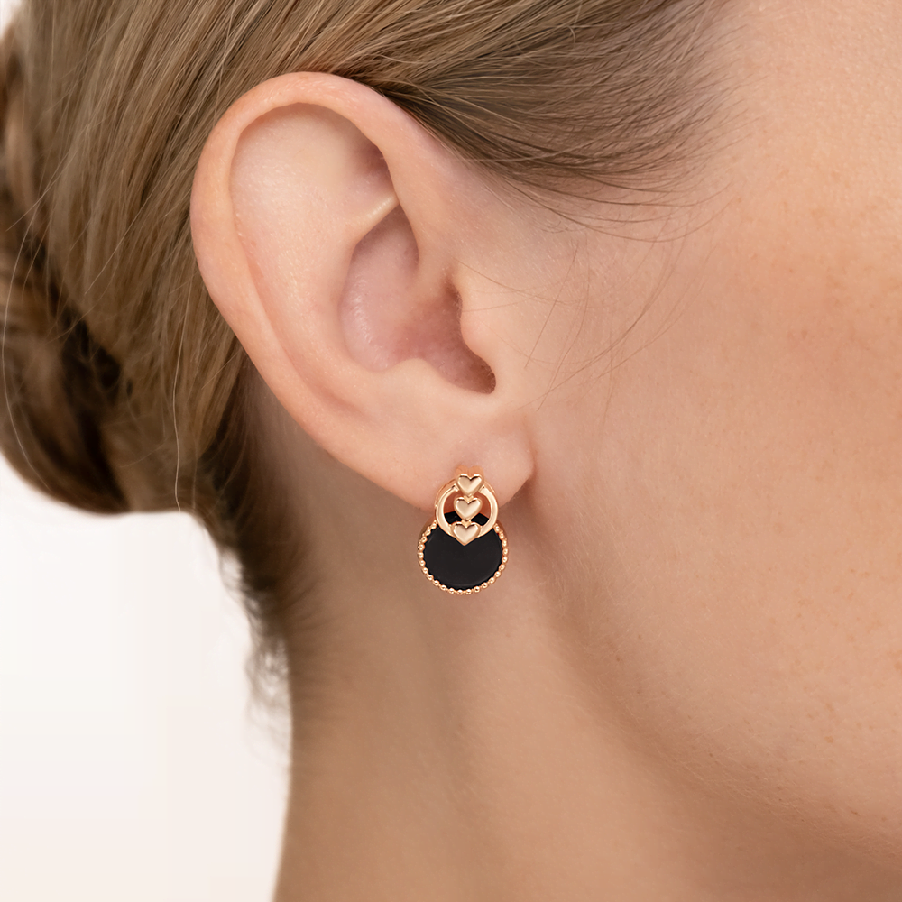 Серьги «Сердечная тайна» с английским замком из красного золота с ониксом