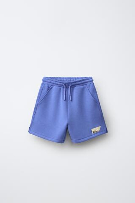 ZARA ШОРТЫ INTERLOCK С НАШИВКОЙ, СИНЕВАТЫЙ