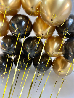 Воздушные шары черный+золото хром 20шт №1427