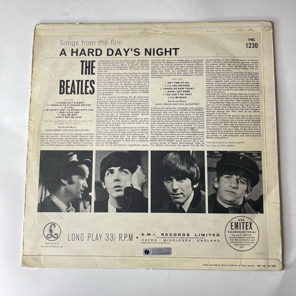 Винтажная виниловая пластинка LP The Beatles A Hard Day's Night (Англия 1964) Mono
