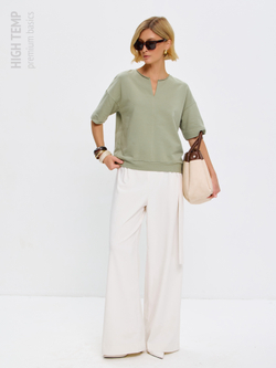 Плотная футболка из футера 2-нитки с V-вырезом HIGH TEMP