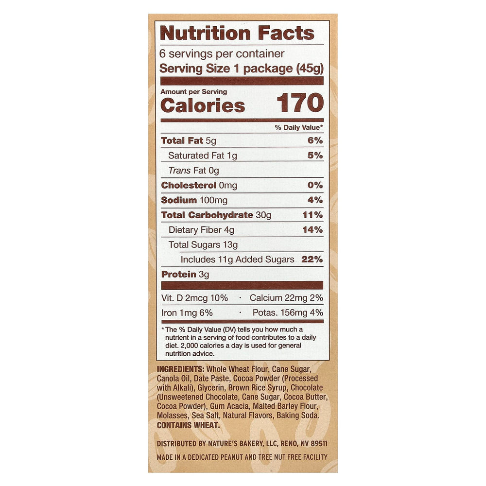 Nature's Bakery, Brownie, двойной шоколад, 6 двойных пакетиков по 45 г (1,59 унции)