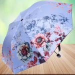 Зонт механический ветроустойчивый, матовая ручка «BESTzontik - exoticа», цветы на голубом, длина 25см, d-110см