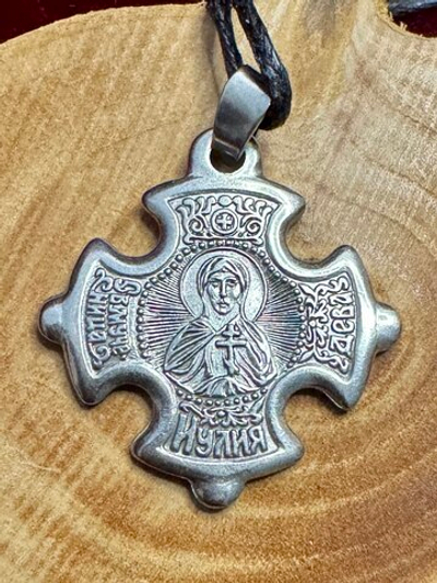 Святая Юлия (Иулия) Нательная икона в форме креста с серебрением