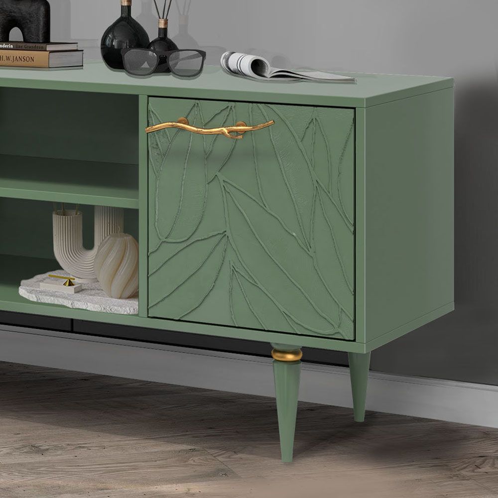 Тумба под ТВ Арт Колор leaves 117см Классик Голд Зеленый нефрит