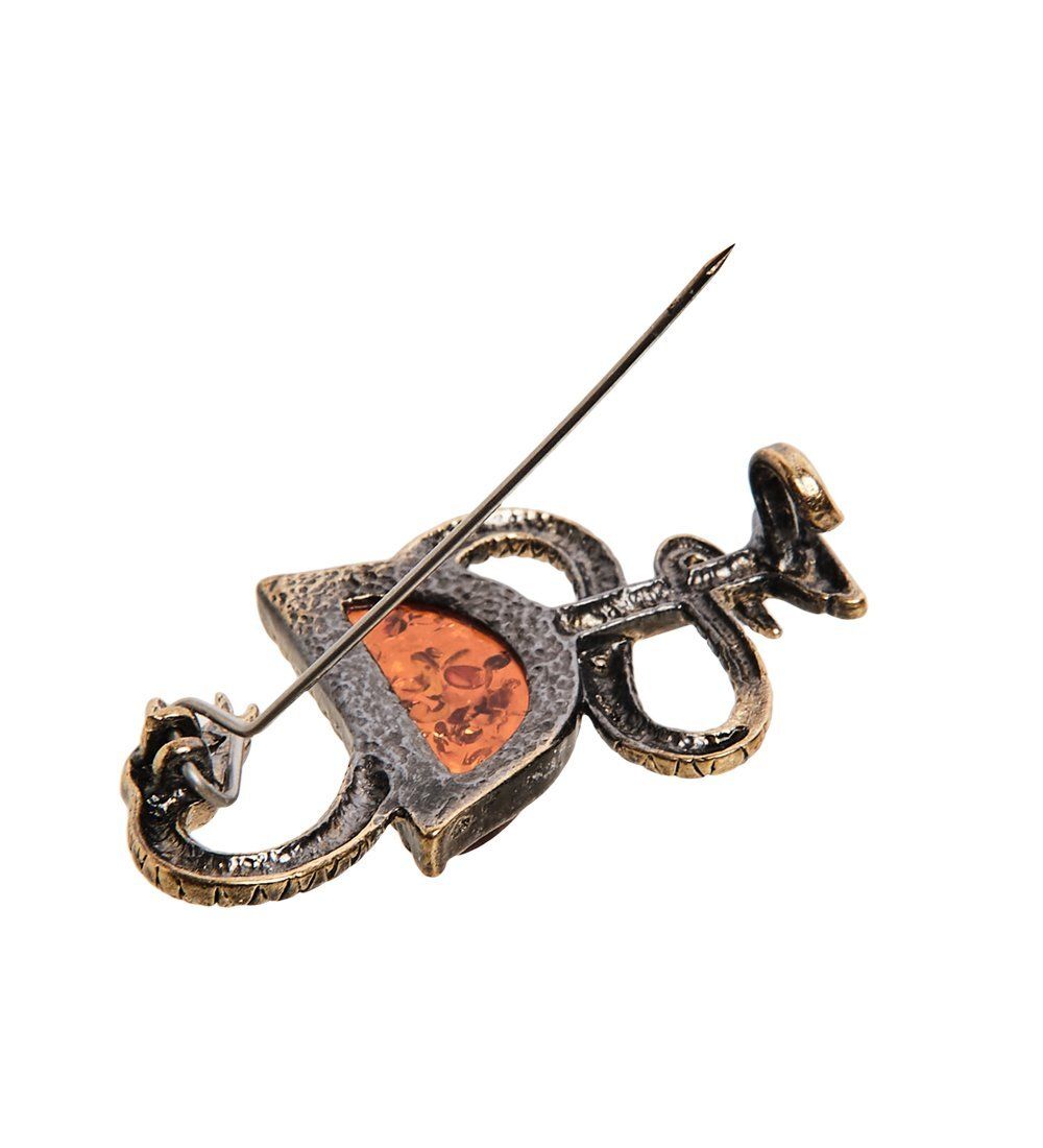 AM-2584 Брошь «Змея в Геральдике» (латунь, янтарь)