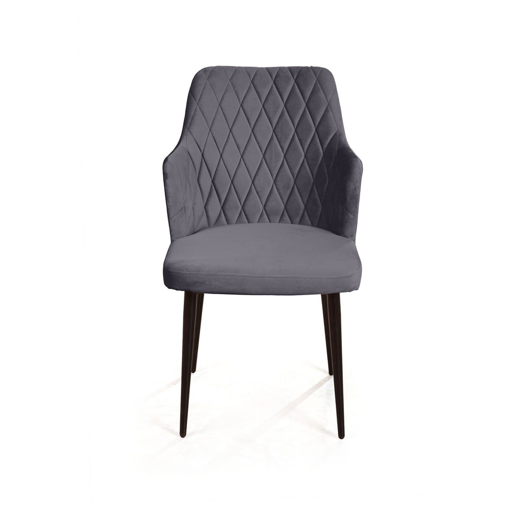 Стул с подлокотниками Hunt ромб, бархат серый 27 / чёрный конус