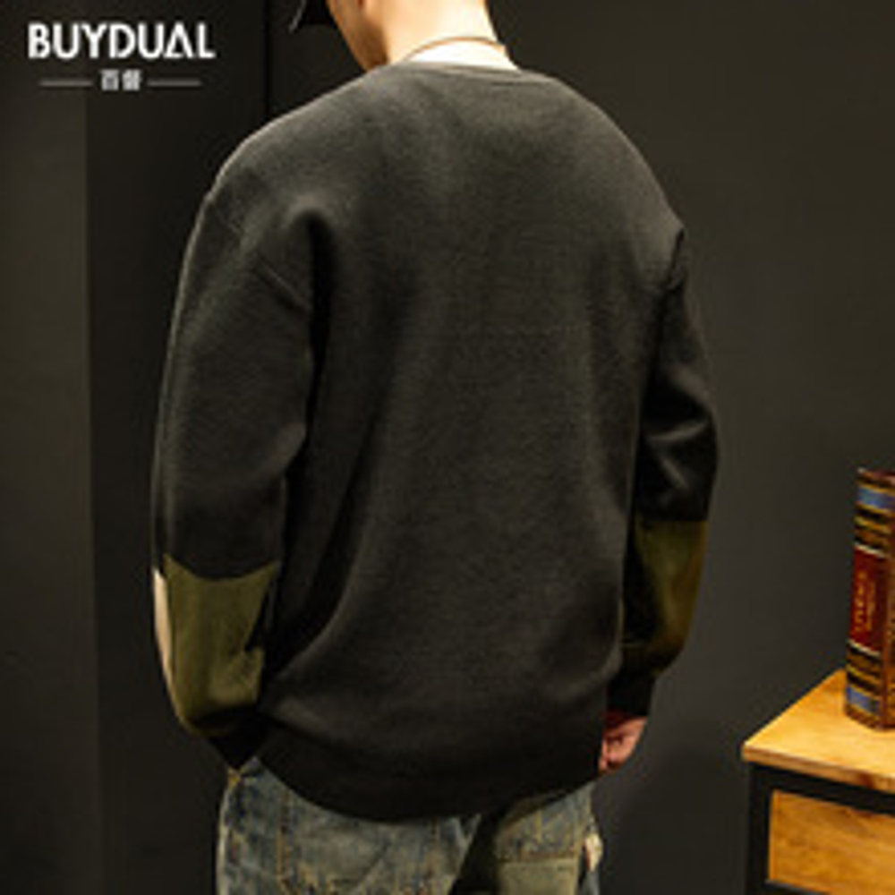Свитер мужской высококачественный Американский стиль, мужской модный бренд, контрастный цвет, свободный свитер с внутренней подстежкой, осенне-зимняя мужская повседневная верхняя одежда
