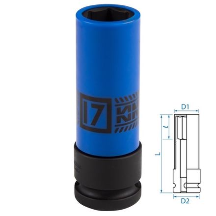 Цена на KING TONY (494517M) Головка торцевая ударная глубокая 1/2", 17 мм, тонкостенная, пластиковая защита