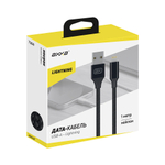 Дата-кабель USB - Lightning, 2А, 1м, нейлон,черный