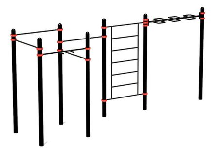 Комплекс с рукоходом-змейка, шведской стенкой, 4 турника класс. хвата и 1-го хватом молоток (PAW-03)