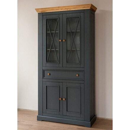 Шкаф для посуды «Форест» широкий 4 двери 1 ящик серый 7012/бейц-масло