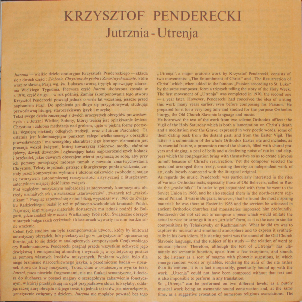 Krzysztof Penderecki / Jutrznia - Utrenja (2LP)