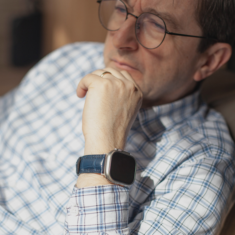Ремешок для Apple Watch Ultra 49mm из кожи аллигатора, синего цвета