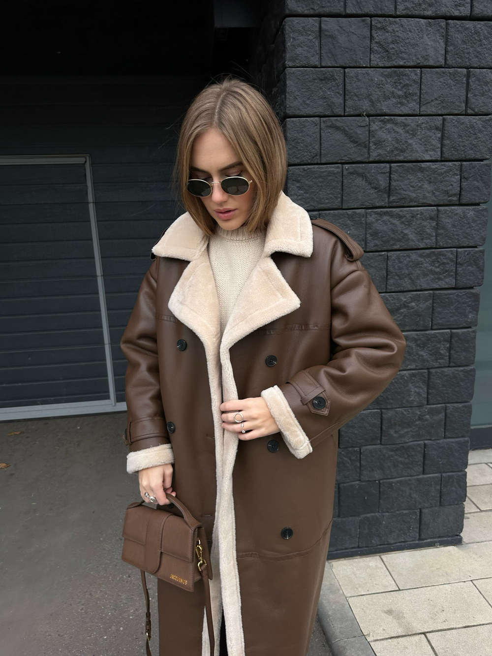 Дубленка миди шоколад