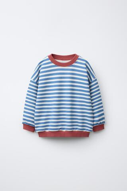 ZARA ТОЛСТОВКА В КОНТРАСТНУЮ ПОЛОСКУ, СИНИЙ/БЕЛЫЙ