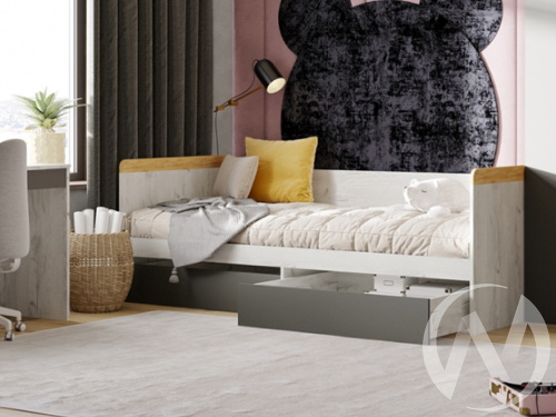 Кровать 900 секция №1 НКМ Кент-1 (дуб крафт белый/антрацит)