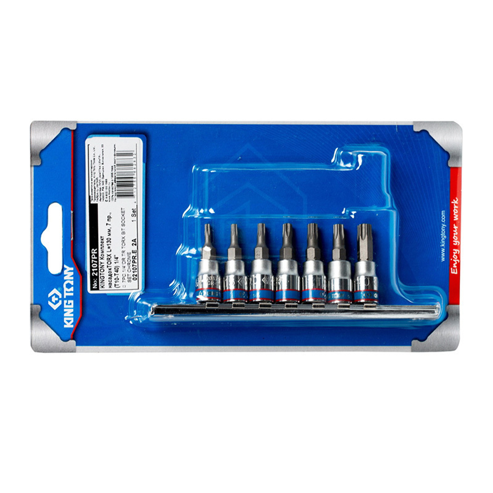 KING TONY (2107PR) Набор торцевых насадок 1/4", TORX с отверстием, Т10-Т40, 7 предметов