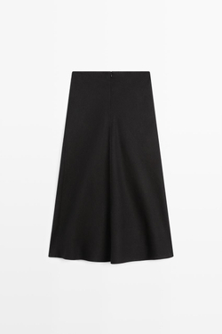 Massimo Dutti Прямая льняная юбка миди, черный