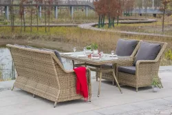 "Гляссе" обеденная группа из искусственного ротанга, цвет соломенный