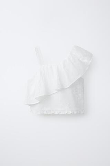 ZARA ТОП С АСИММЕТРИЧНЫМ ВОЛАНОМ, БЕЛЫЙ