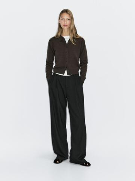 Massimo Dutti Кардиган из 100% шерсти, коричневый