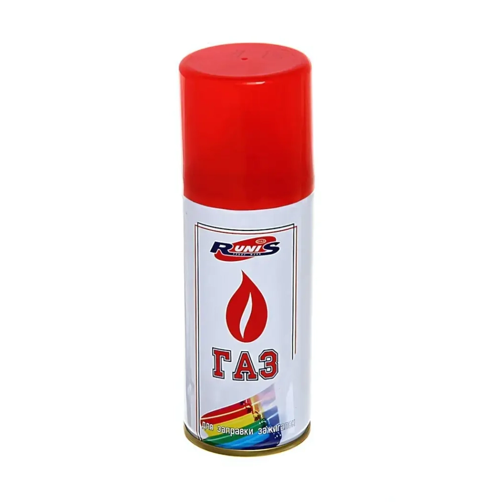 Газ для зажигалок»RUNIS»белый металлический баллон (с насадками) 140мл (1-007)