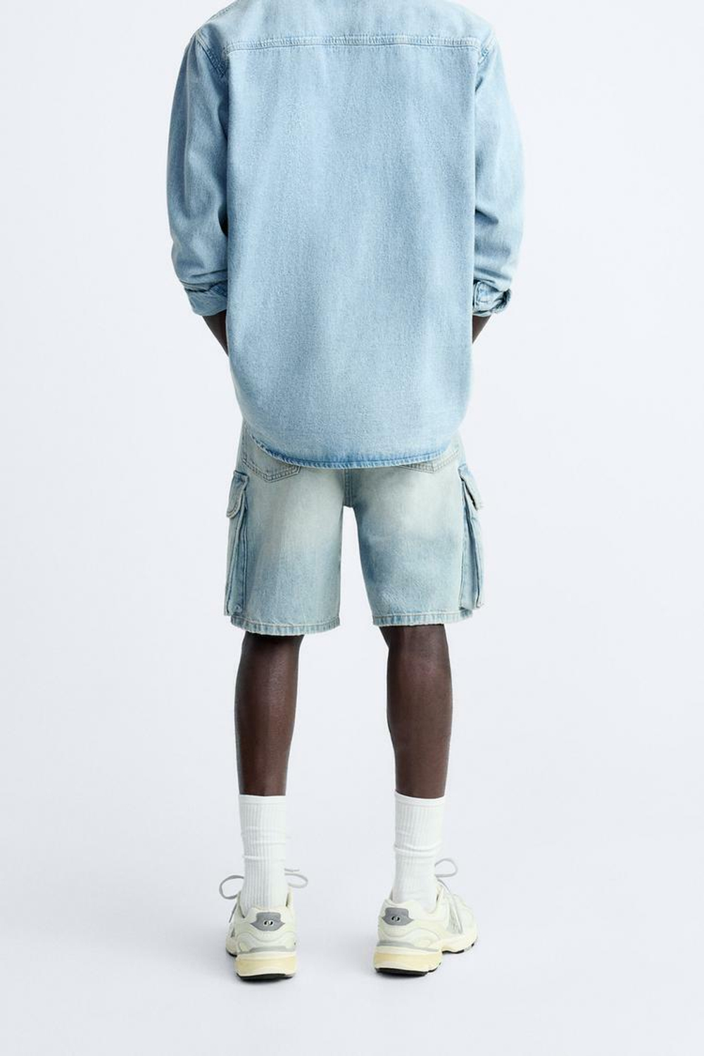 ZARA ДЖИНСОВЫЕ ШОРТЫ-КАРГО-БЕРМУДЫ, СИНИЙ