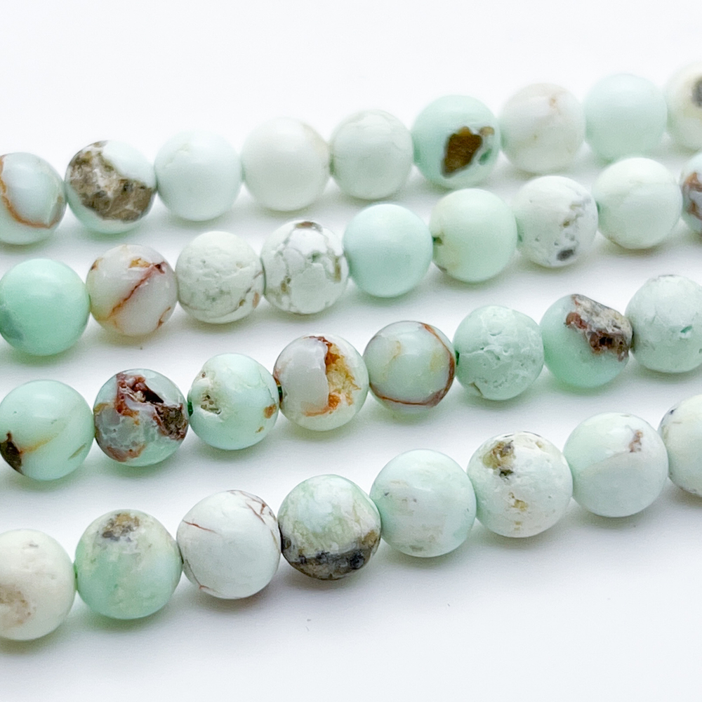 Хризопраз в породе матовый (сорт Б), диаметр 8,1-9,3 мм, цена за 22-23 шт (1/2 нити)