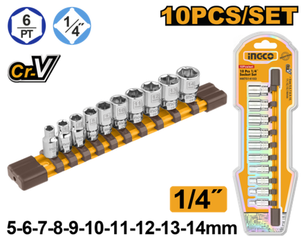 Набор торцевых головок INGCO HKTS14103 INDUSTRIAL 1/4" 5-14 мм 10 шт.