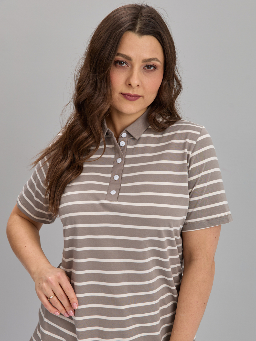 Блузка БЛк-143/серобежевая-полоса-н