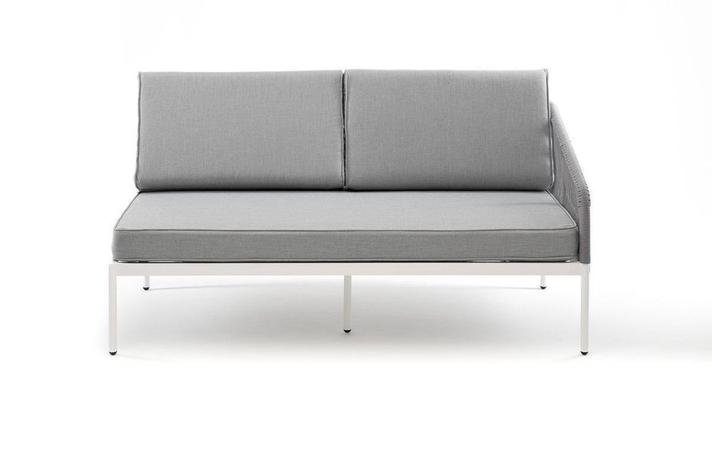 "Канны" левый модуль плетеный из роупа, каркас алюминий белый шагрень, роуп светло-серый круглый, ткань светло-серая