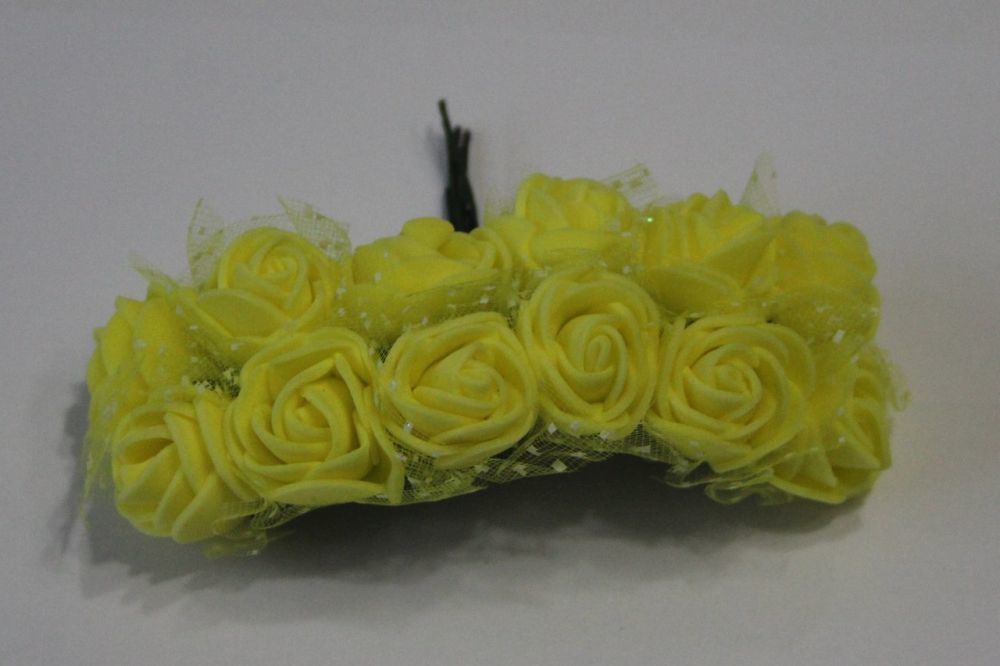 Цветы из фоамирана с органзой, 25 мм, 6х12шт, цвет: желтый