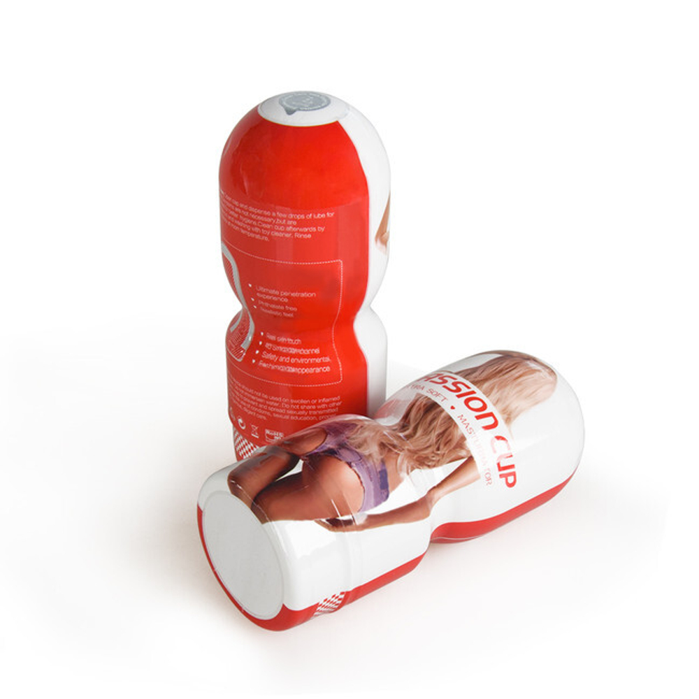 Мастурбатор-вагина в пластиковом футляре Passion Cup (Цвет: красный с белым)