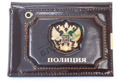 Обложка для удостоверения Уголовный розыск со значком, кожа, черная