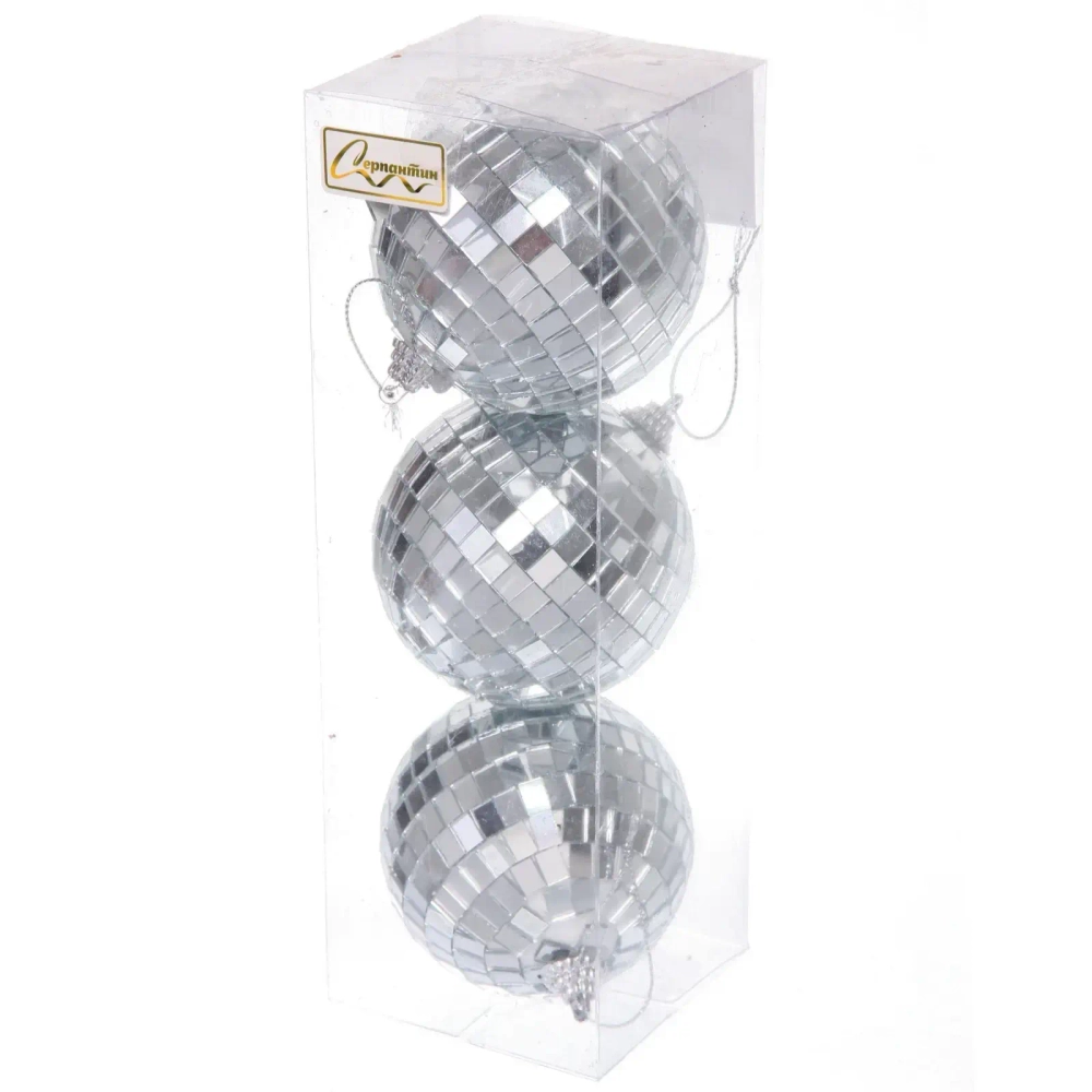 Новогодние шары 8 см (набор 3 шт) «Shining Disco», Серебро
