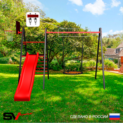 Уличные качели Sv Sport Maxi с горкой УК142.1КВ1 (3.4м/Щит баскет/Гнездо 100см/Подвесы на втулке 1к)